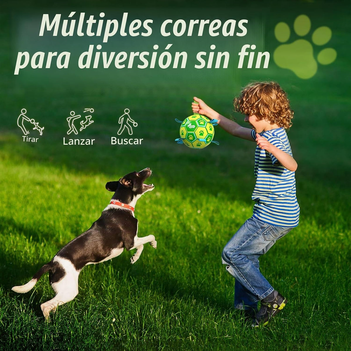 QDAN - Pelota de fútbol para perros, juguete de tirar para perros,...