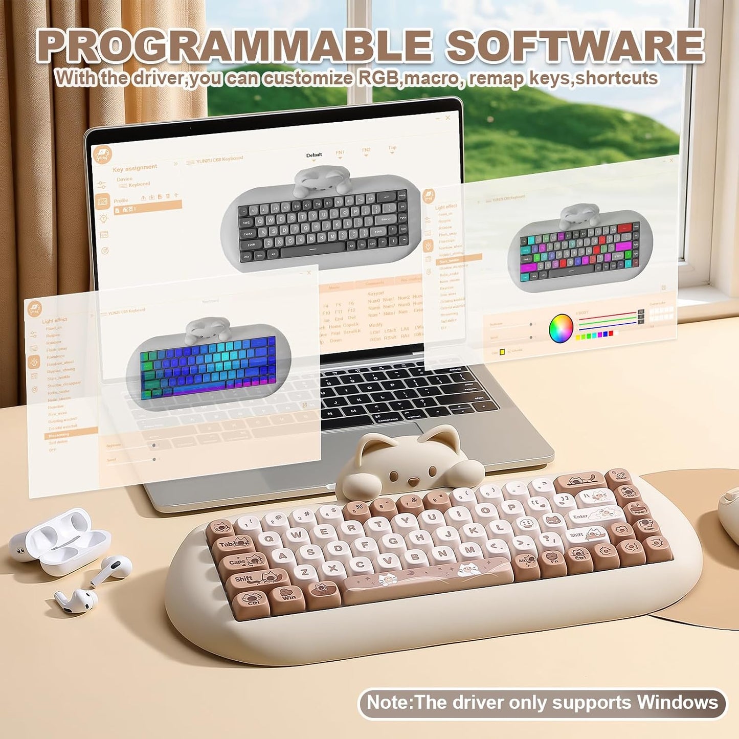 YUNZII Teclado mecánico inalámbrico C68, distribución 65%, intercam...
