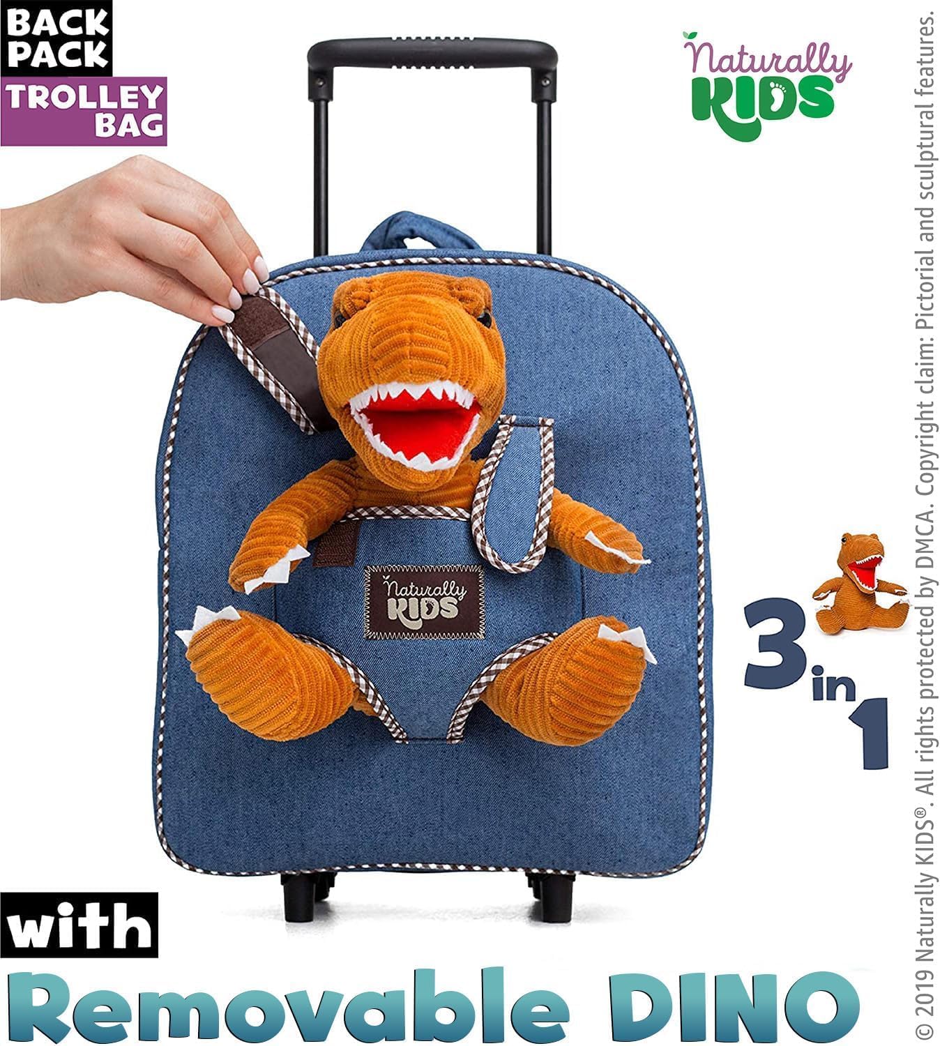 Maleta para niños pequeños con juguetes de dinosaurio, mochila roda...