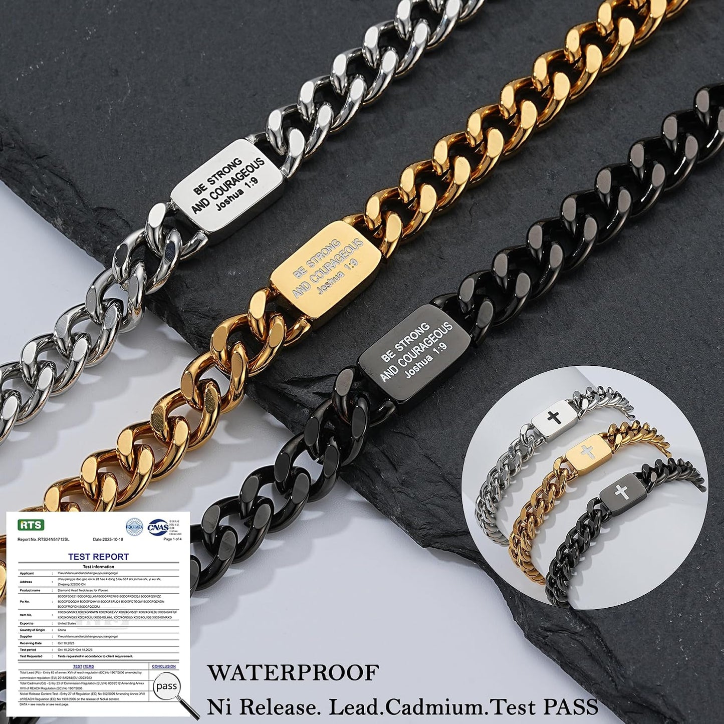 HEYOLL Pulsera de cruz con versículo bíblico para hombres y niños,...