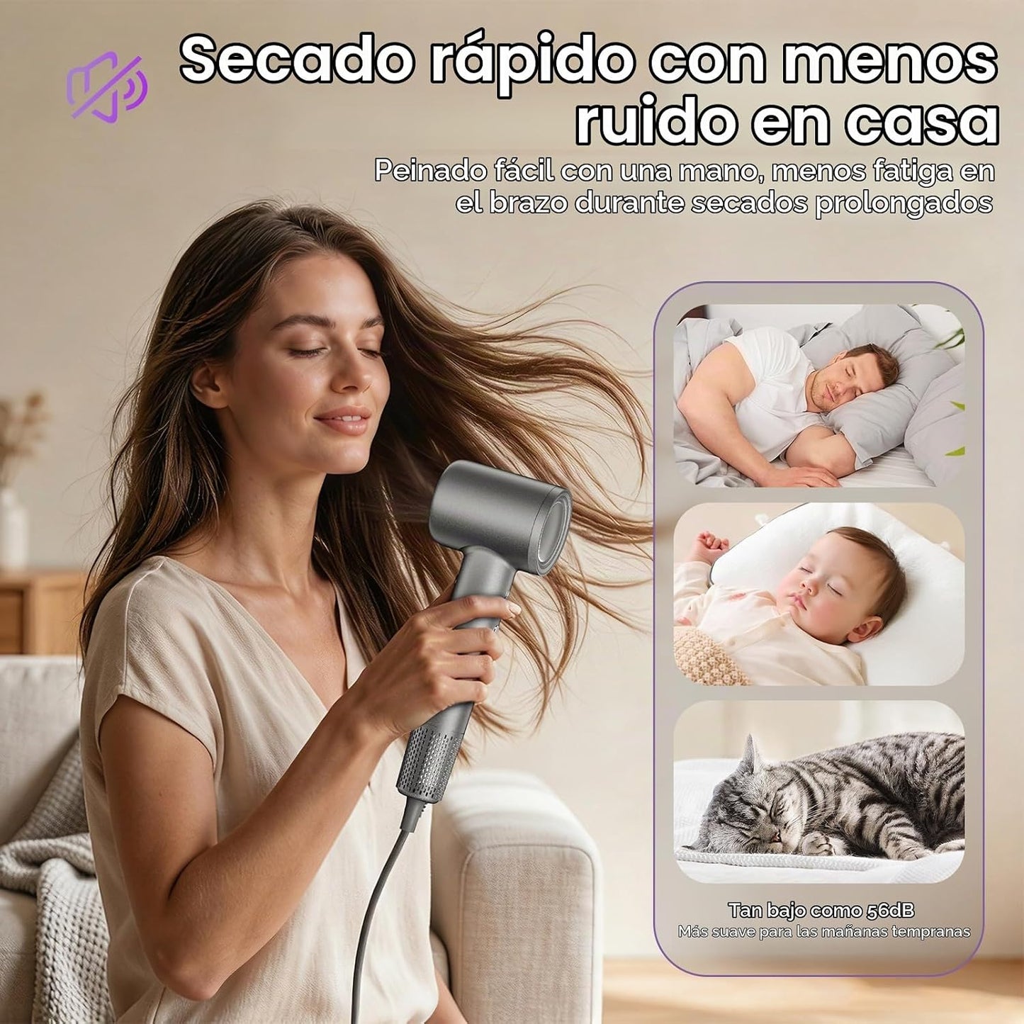 Secador de pelo de alta velocidad, 160,000 RPM sin escobillas con d...