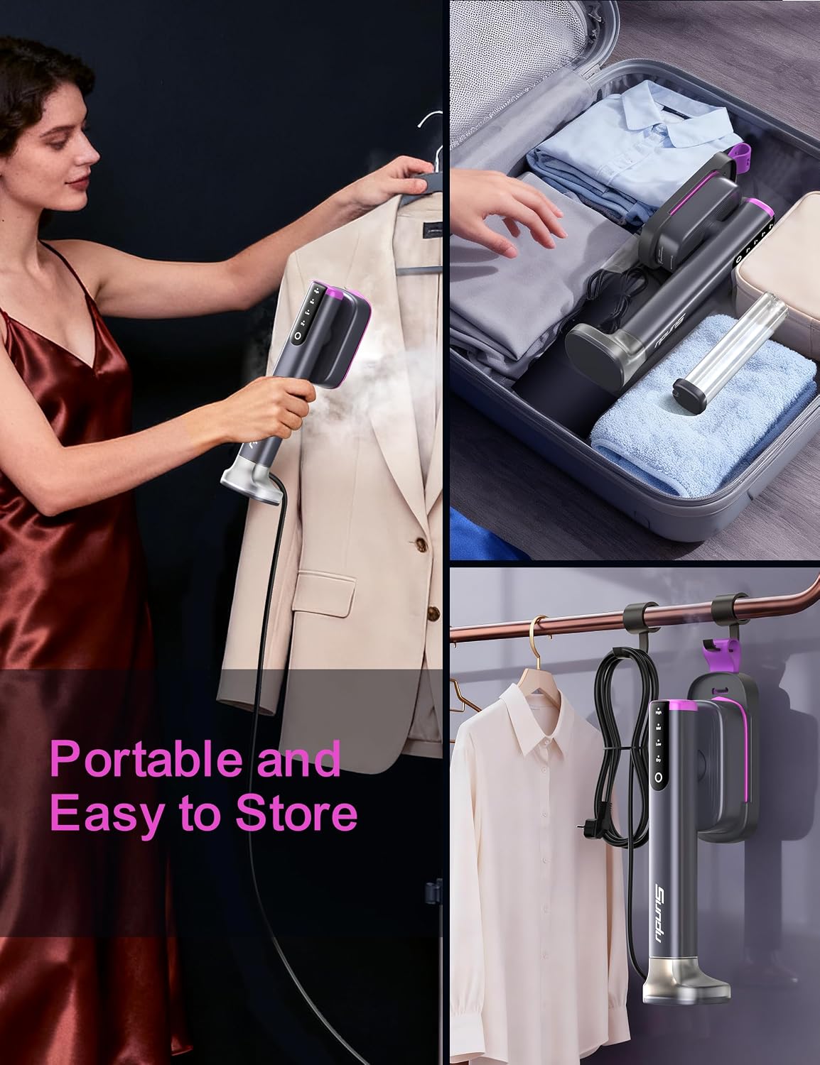 Sundu Vaporizador de viaje para ropa, vaporizador portátil de mano,...