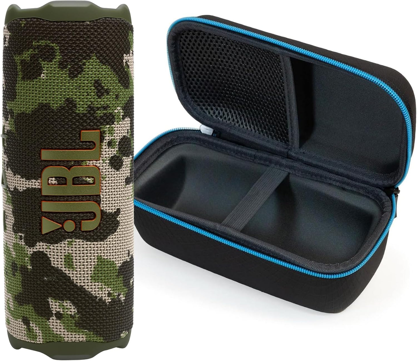 JBL Flip 7 (Azul) + Paquete con funda protectora rígida divvi! (Negro)