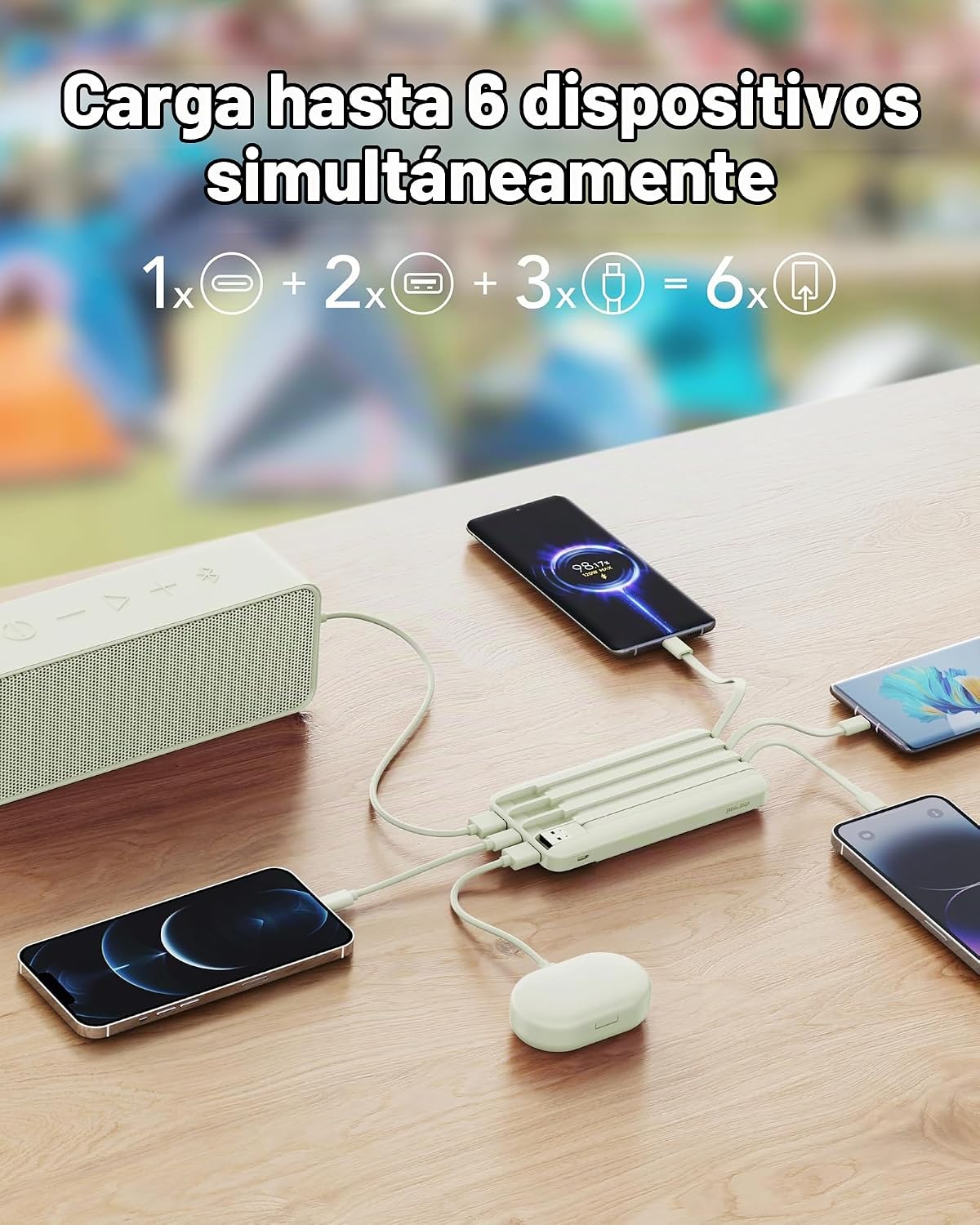 Charmast Cargador portátil de 20000mAh con cables incorporados, ban...