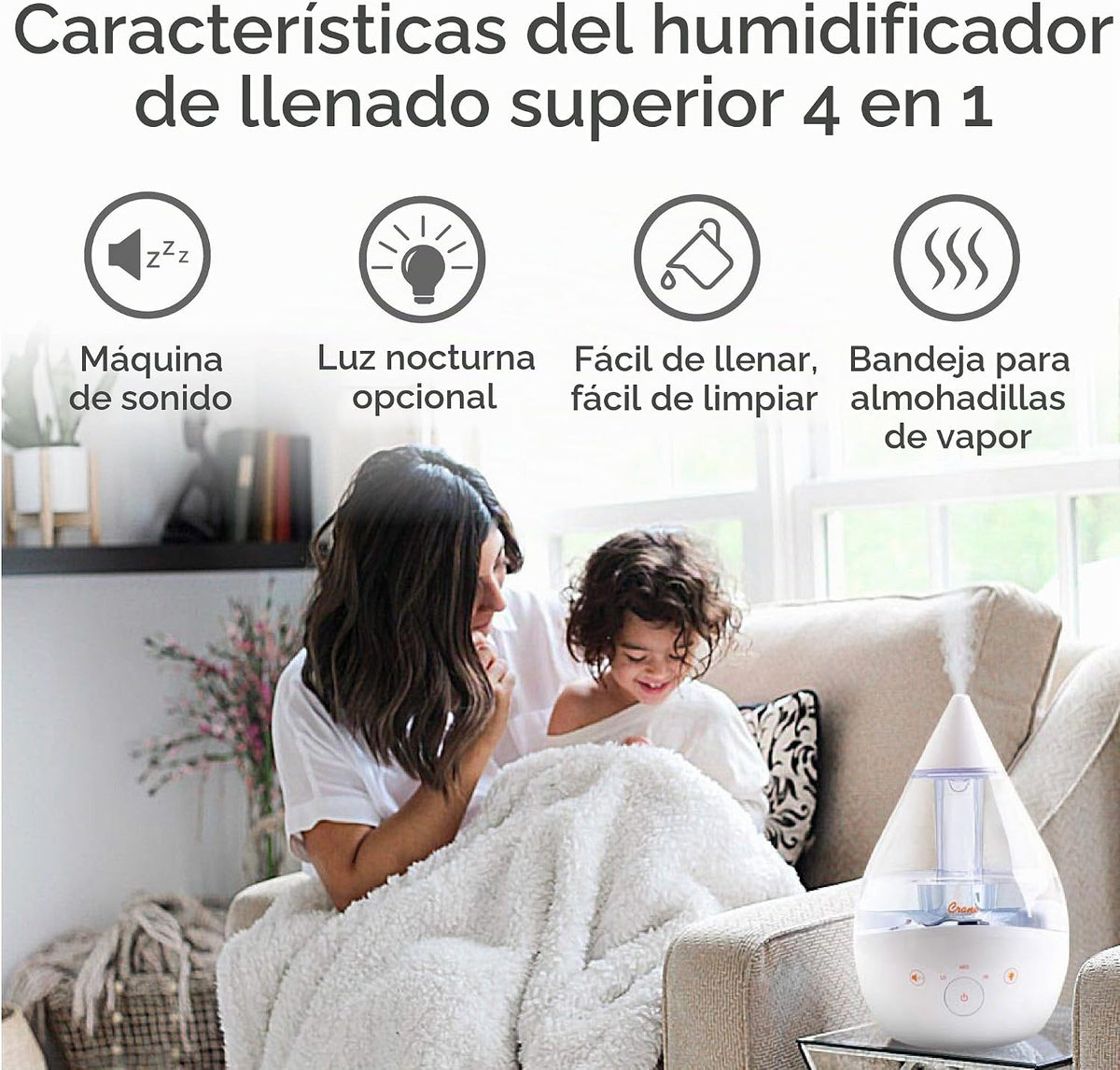 Crane White Drop 4 en 1 Humidificador ultrasónico de llenado superi...