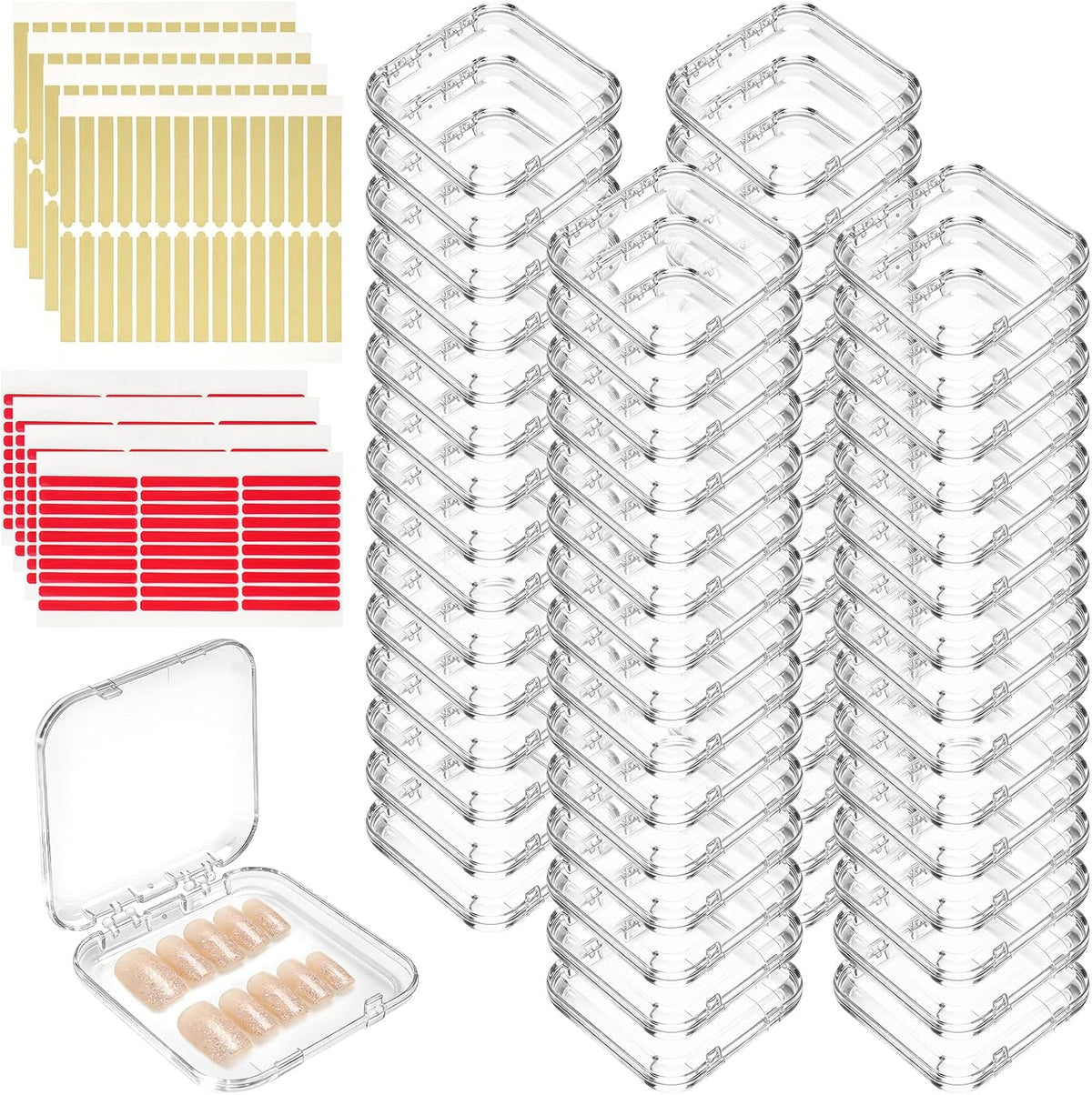 Caja de almacenamiento de uñas a presión de 60 piezas con cintas ad...