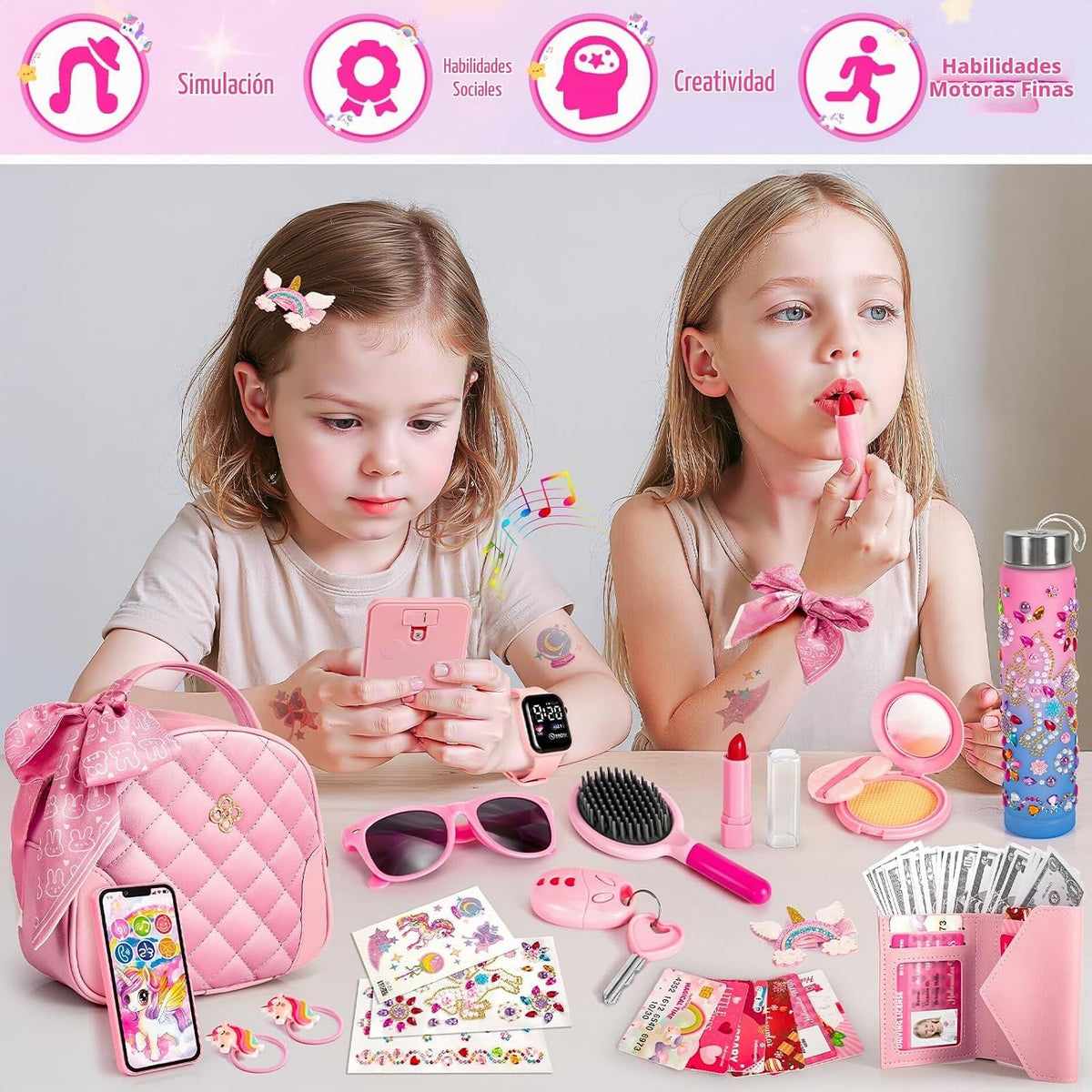 Hohosunlar Bolso de juego para niñas, bolso para niños con maquilla...