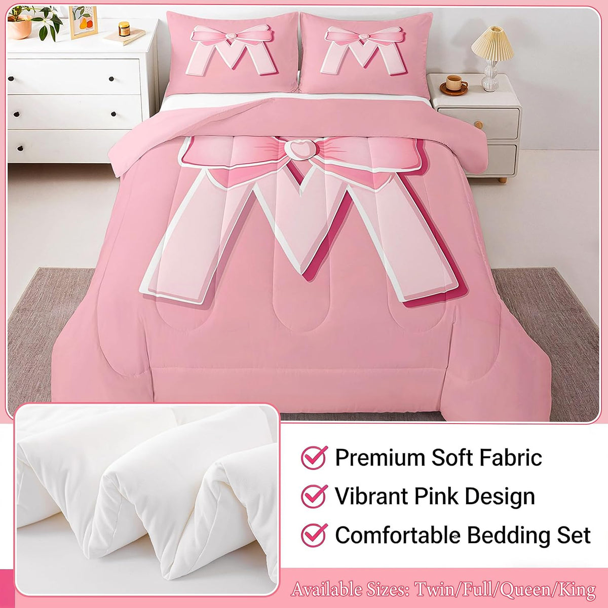 jejeloiu Juego de ropa de cama con lazo rosa, tamaño Queen, regalos...