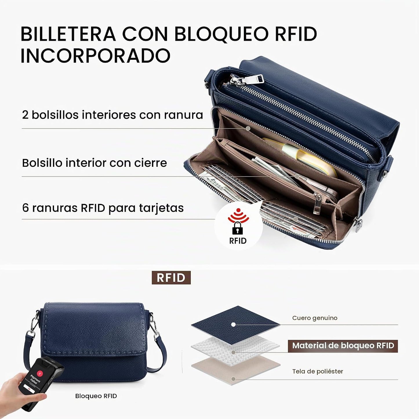 befen Bolsos cruzados de cuero genuino para mujer, bolso mediano co...