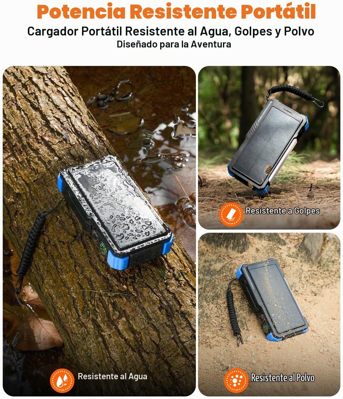 BLAVOR Banco de energía solar con manivela y 4 cables, cargador por...