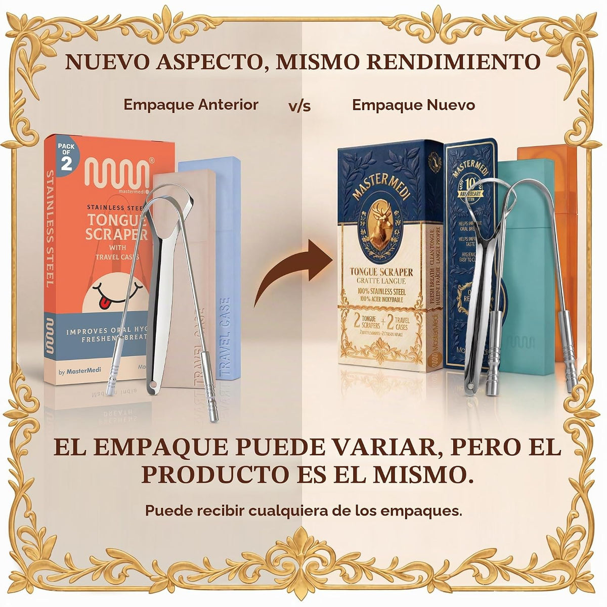 MasterMedi - Raspador de lengua para adultos de 100% acero inoxidab...