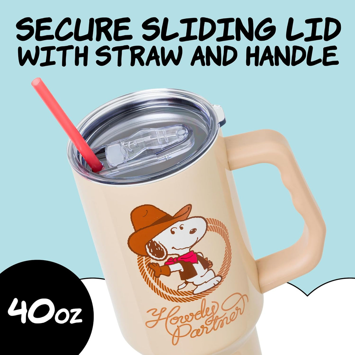 Silver Buffalo Peanuts Snoopy Howdy Partner, vaso de acero inoxidab...