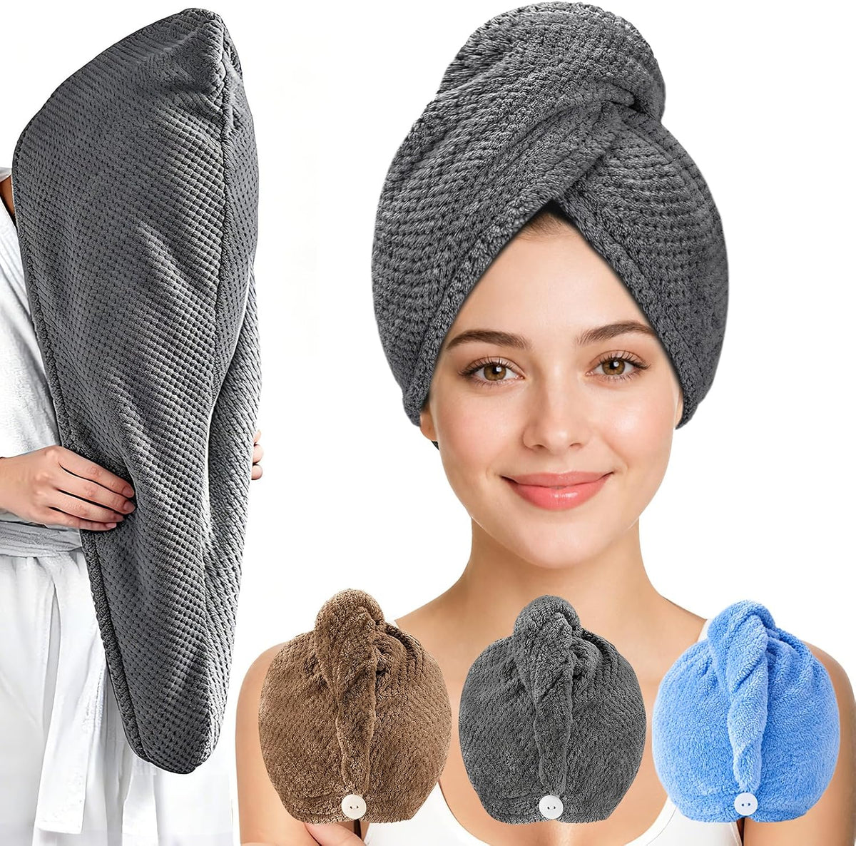 Dr.Auth Paquete de 3 toallas de microfibra para el cabello para muj...