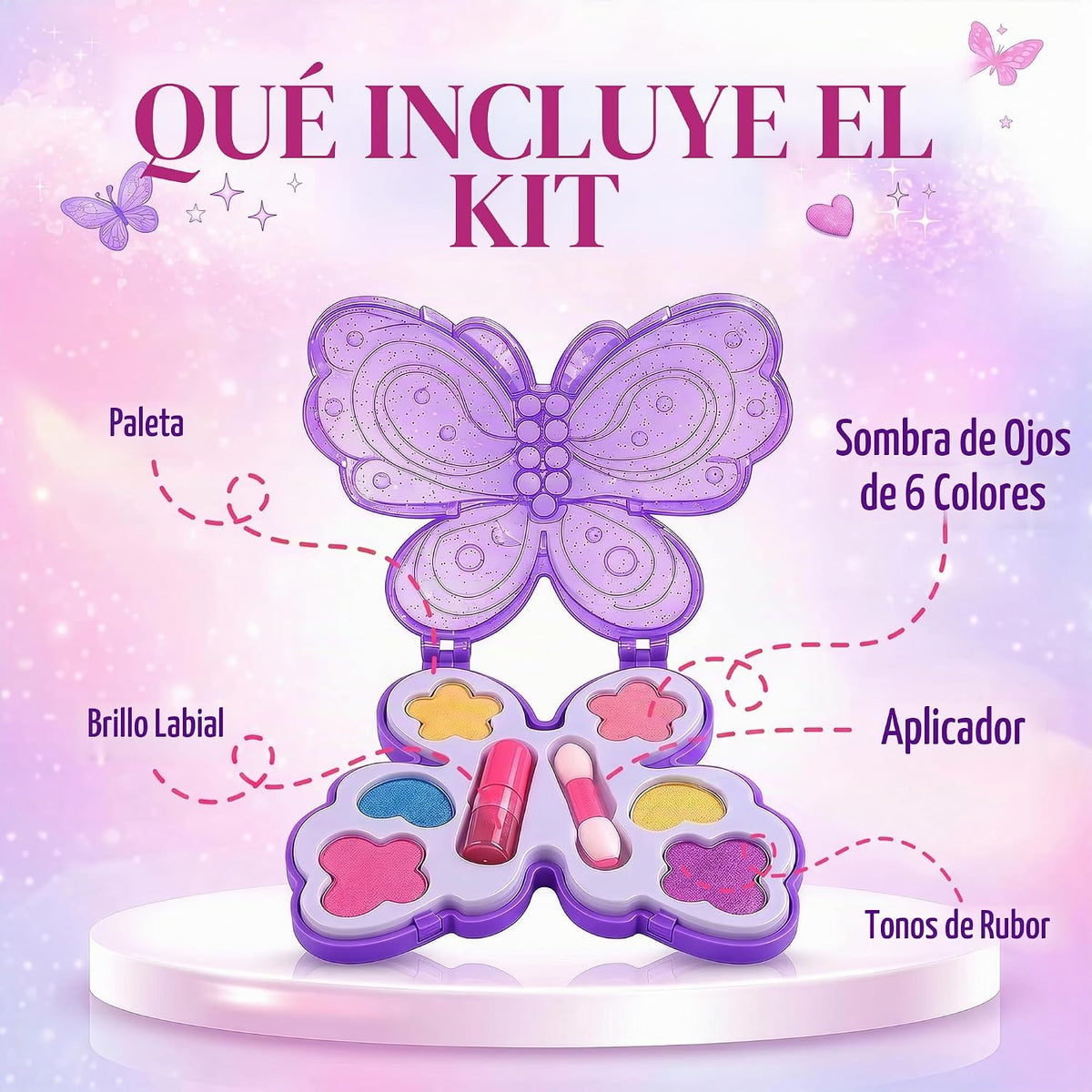 Kit de maquillaje para niños para niñas, estuche de paleta de cosmé...