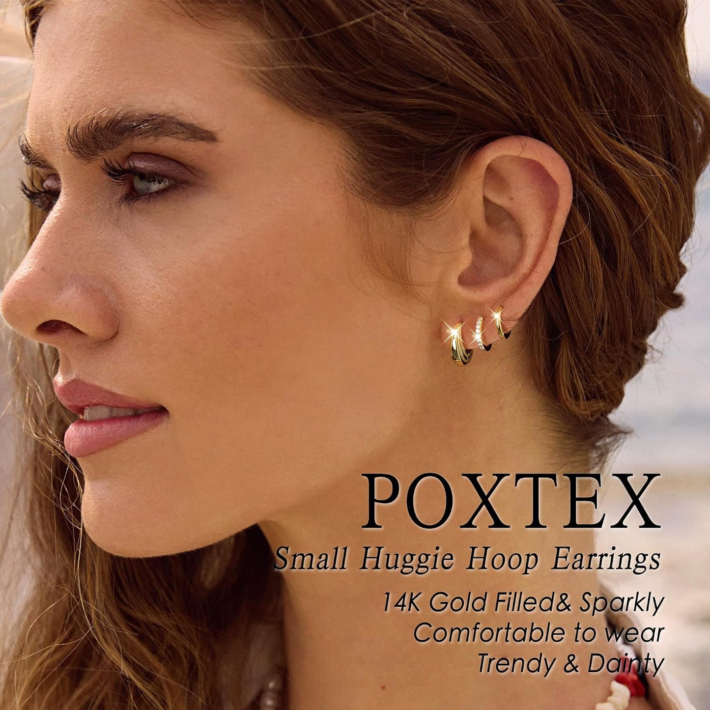 Poxtex - Set de arracadas pequeñas de plata de ley para mujer, chap...