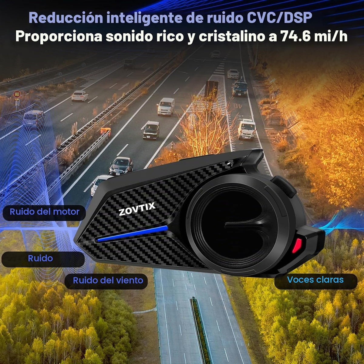 ZOVTIX Casco de motocicleta con auriculares, sistema de comunicació...