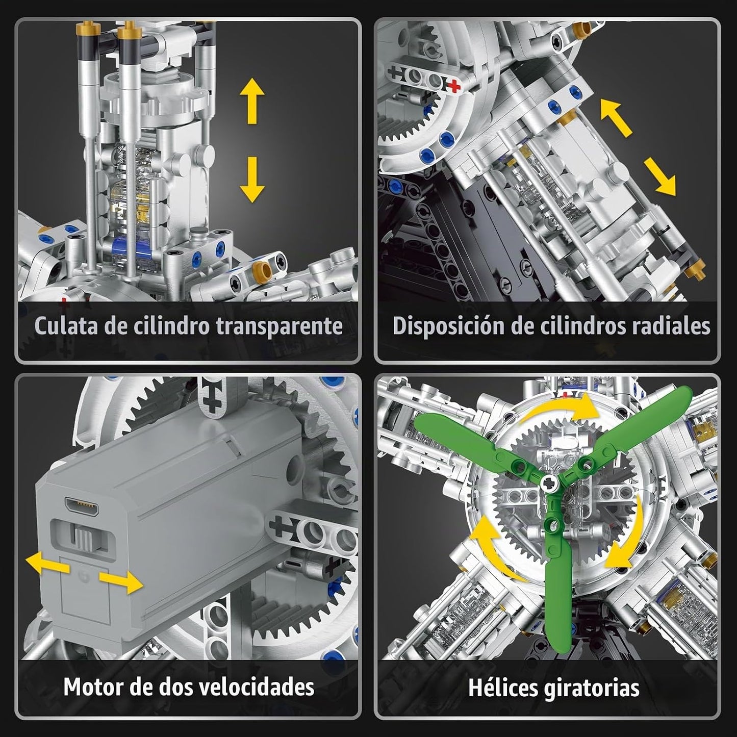 BseSparklion Juego de construcción de motor radial de 5 cilindros,...