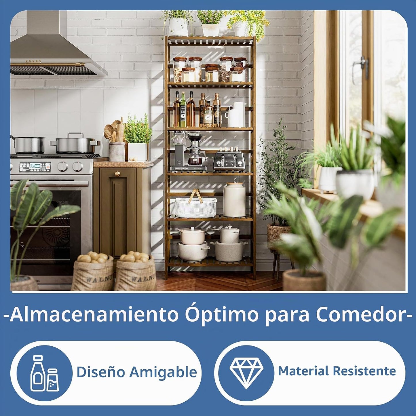 HITNET - Estantería de bambú, estantería de 6 niveles ajustable alt...