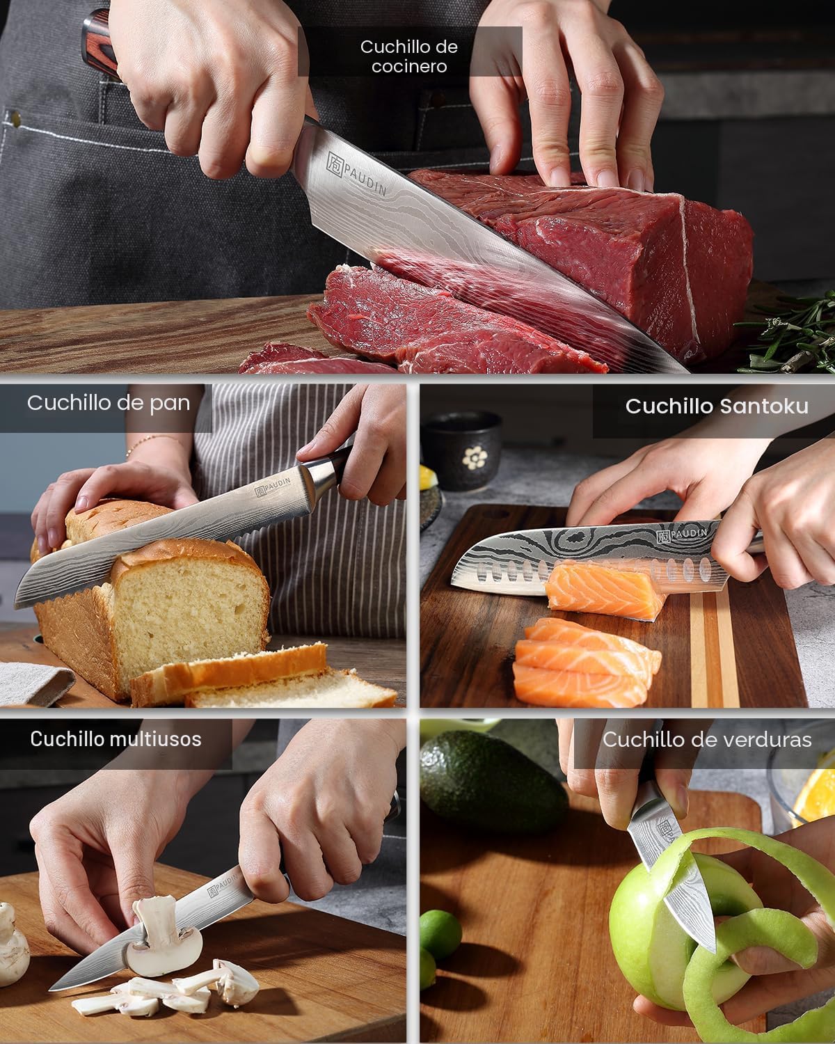 PAUDIN Juego de cuchillos de cocina, juego de cuchillos ultra afila...