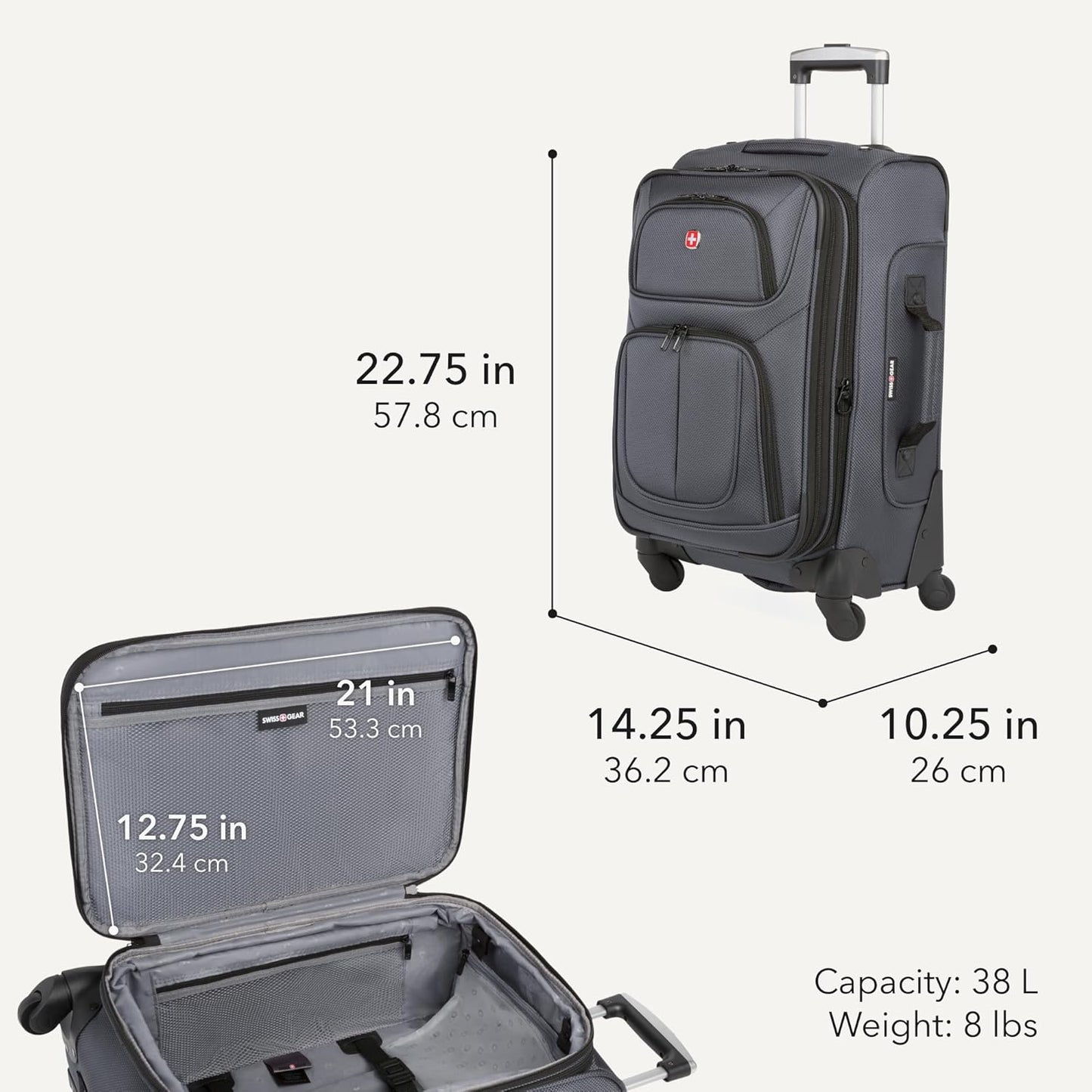 SwissGear Sion Softside Expandible, Gris oscuro, Equipaje de mano,...