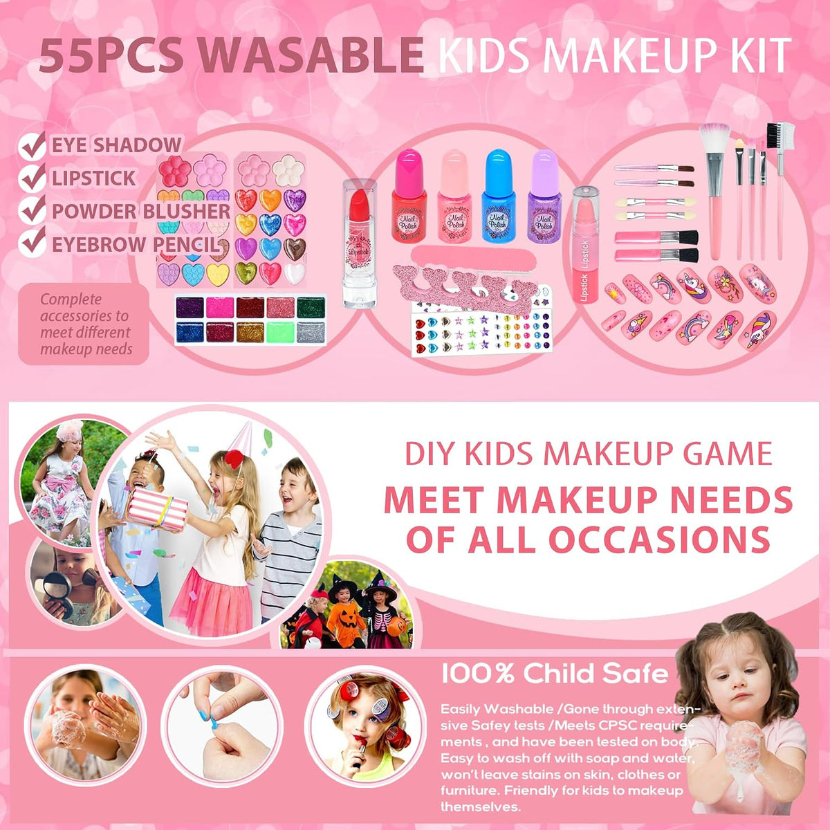 Kit de Maquillaje para Niñas, Juguetes para Niñas - Maquillaje Lava...