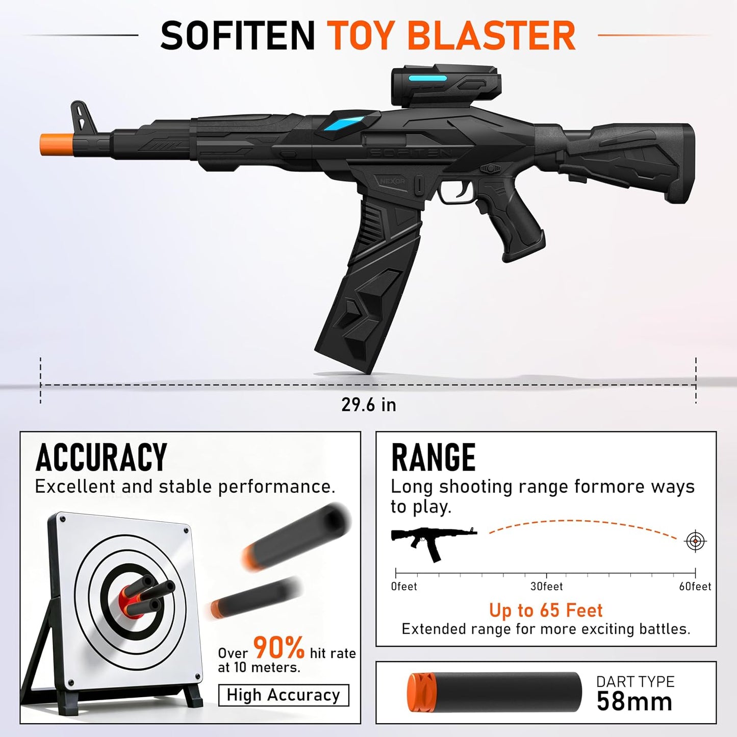 Sofiten Pistola de juguete automática, 3 modos de disparo, regalos...