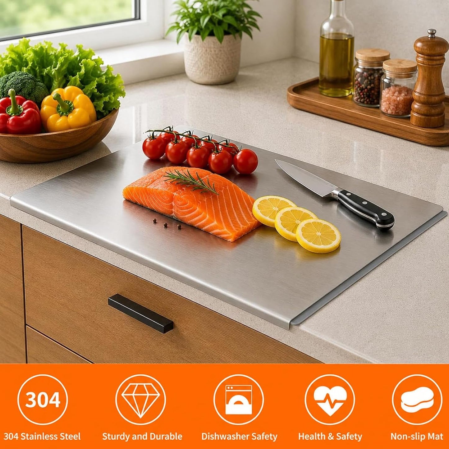 Tabla de cortar de acero inoxidable para cocina, tabla de cortar de...