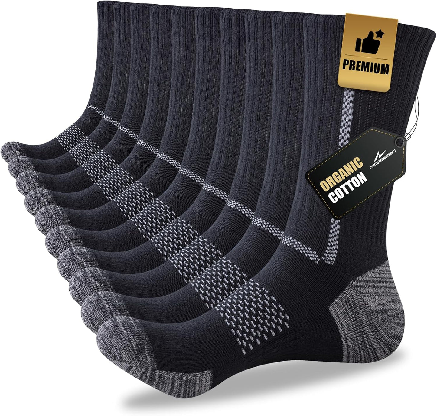 Niorasen Calcetines de trabajo de algodón para hombre, 5 pares de c...