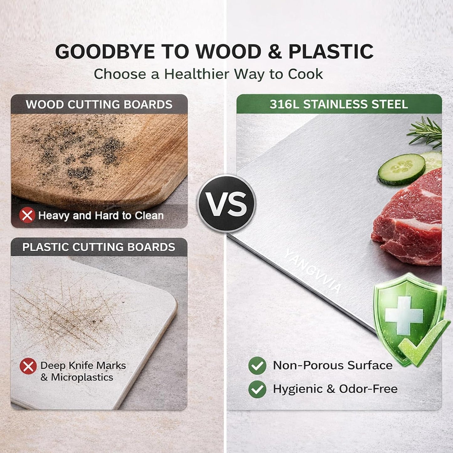 Juego de 3 tablas de cortar de acero inoxidable de grado alimentici...