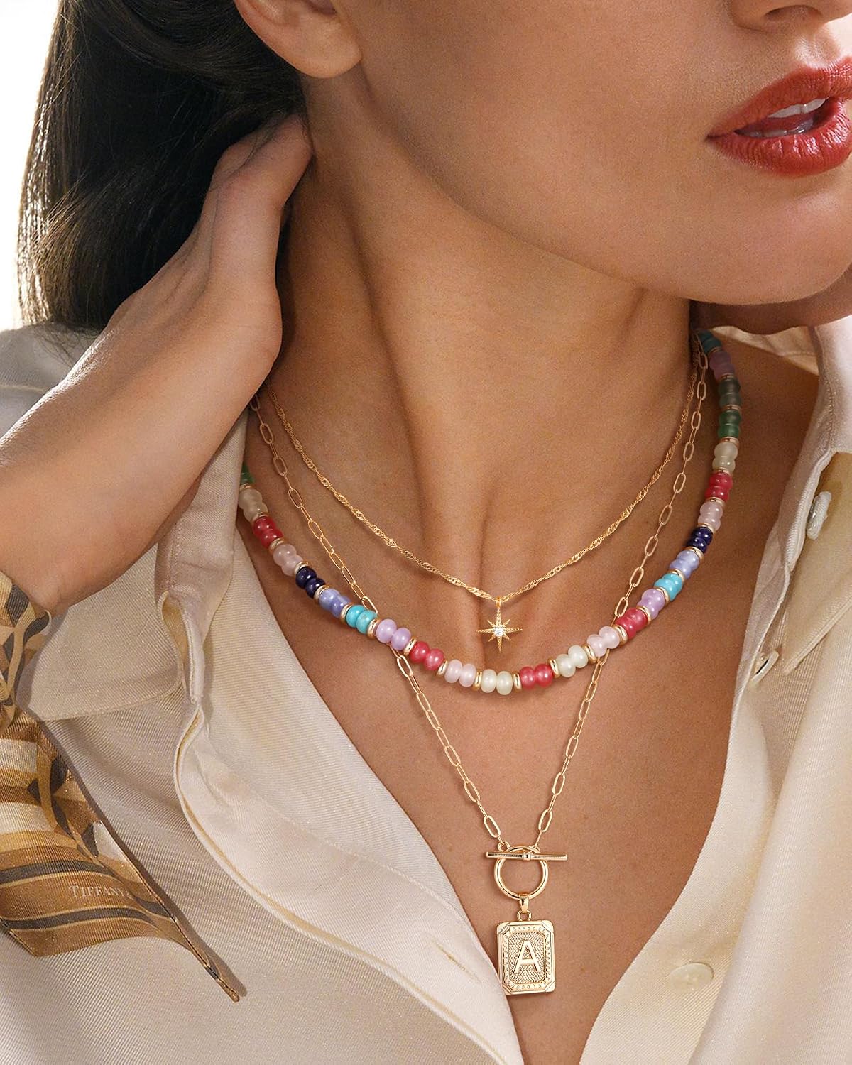 MJartoria Collares con iniciales en capas para mujer, modernos, col...