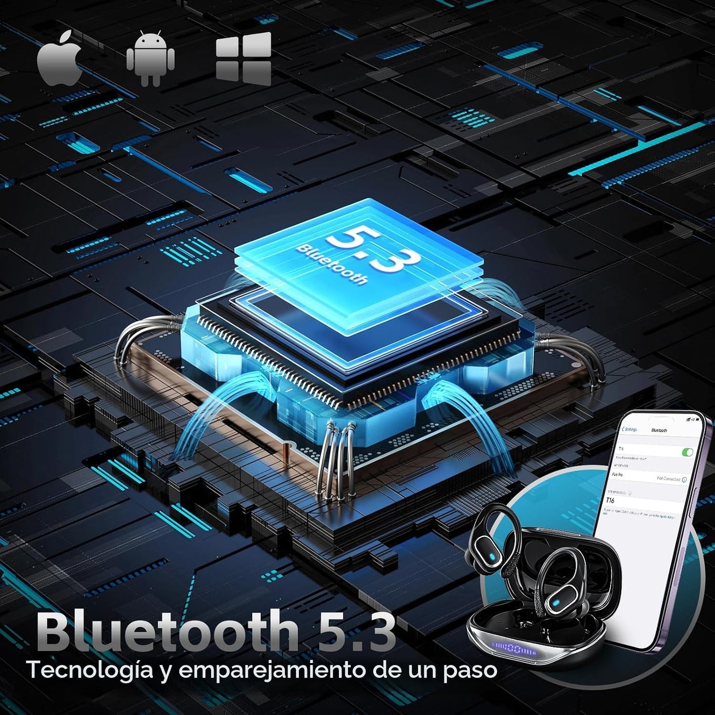HAOYUYAN Auriculares inalámbricos Bluetooth 5.3 con reproducción de...