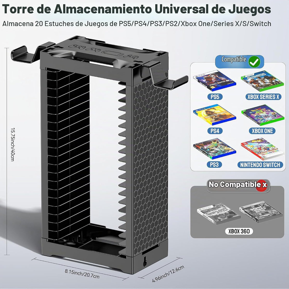 Torre de almacenamiento de videojuegos con soporte para controlador...