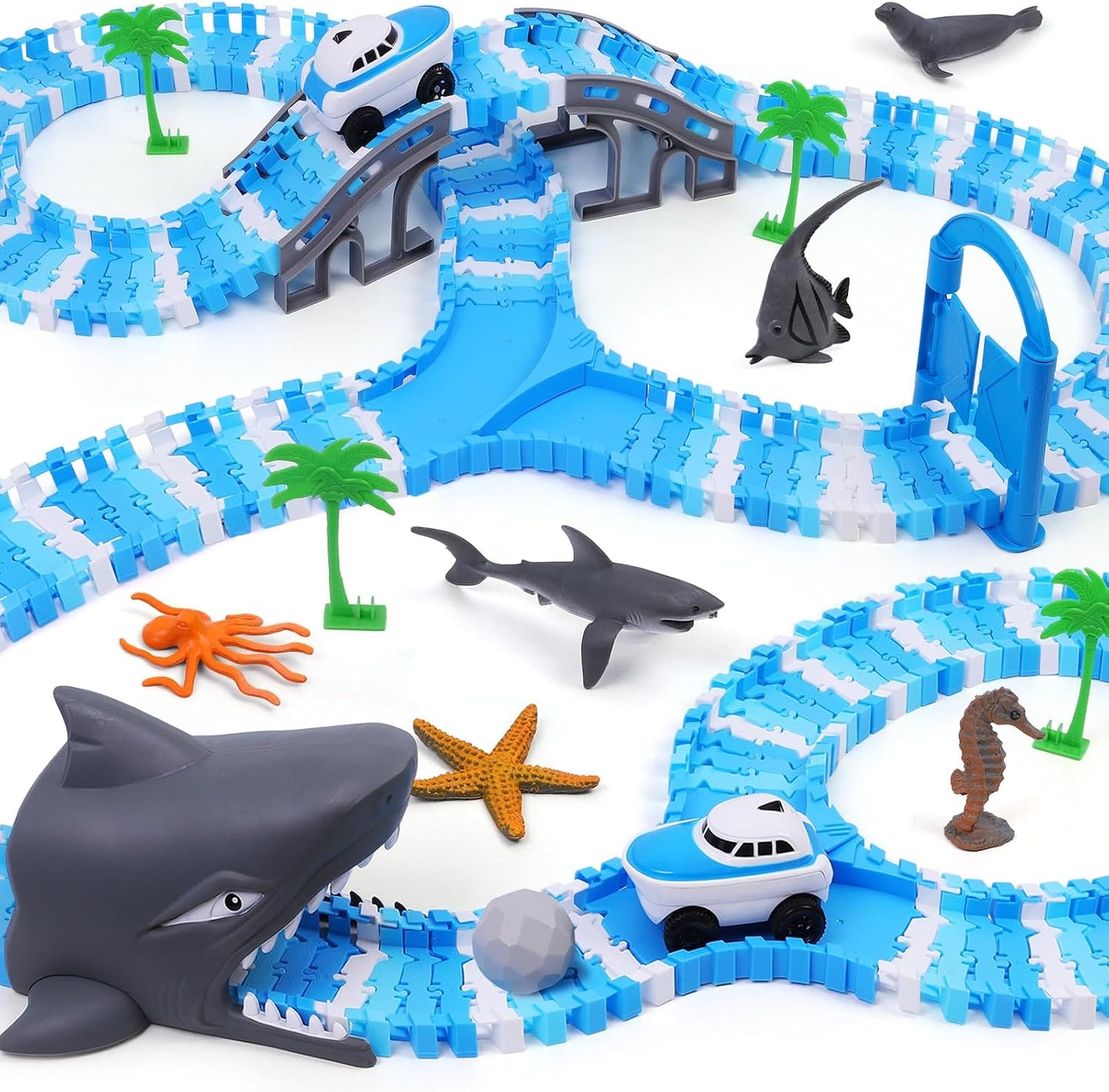 TGJH Pistas de carreras flexibles con temática oceánica para niños,...