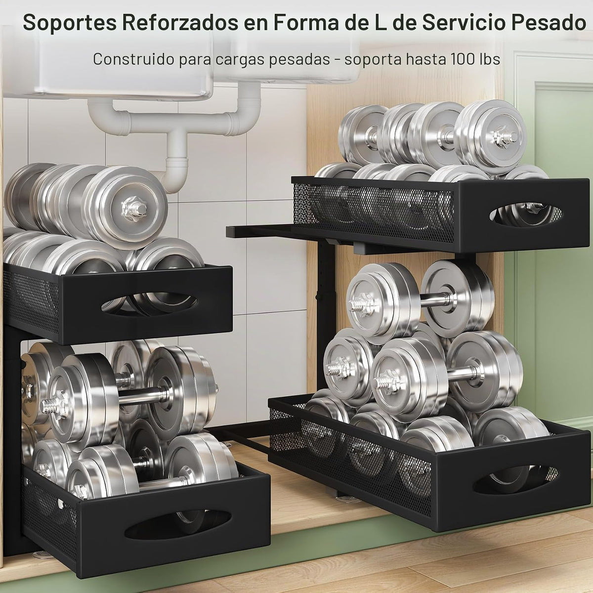 Organizador para debajo del fregadero, paquete de 2 cestas organiza...