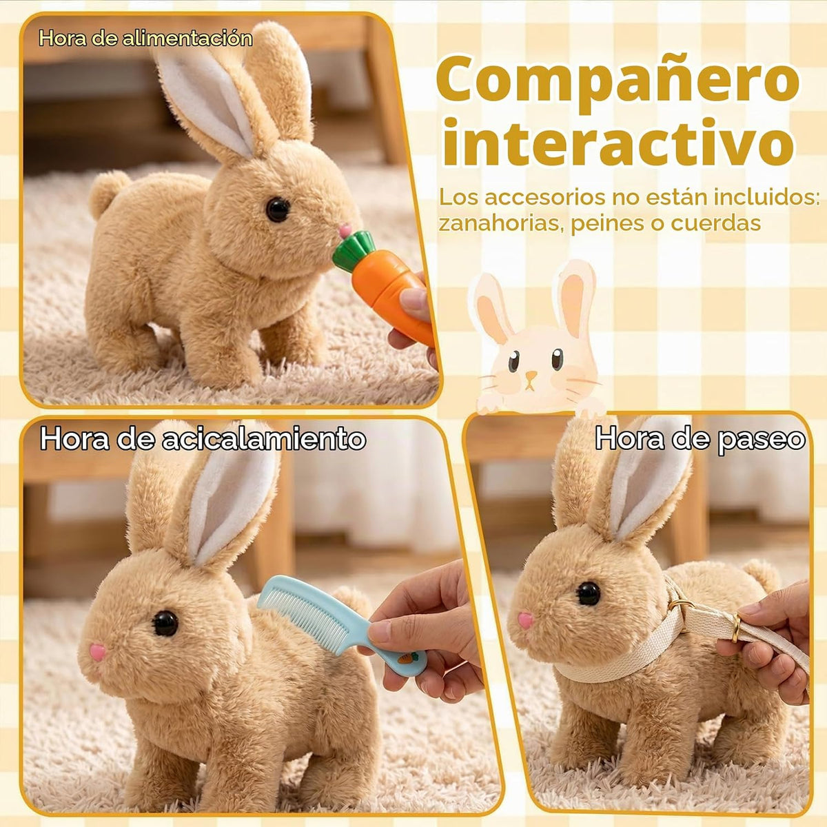 Hunfur Juguete realista de conejo que se mueve, juguete de conejo c...
