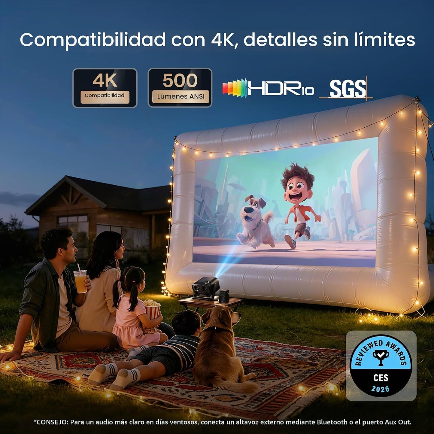 Aurzen BOOM - Mini proyector inteligente Google TV con WiFi y Bluet...