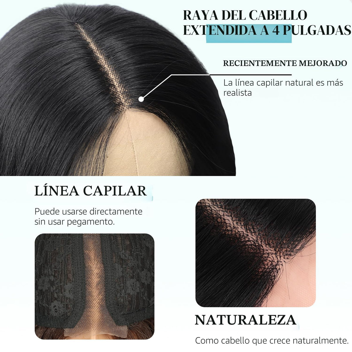 AISI HAIR - Peluca negra para mujer, peluca larga ondulada con raya...