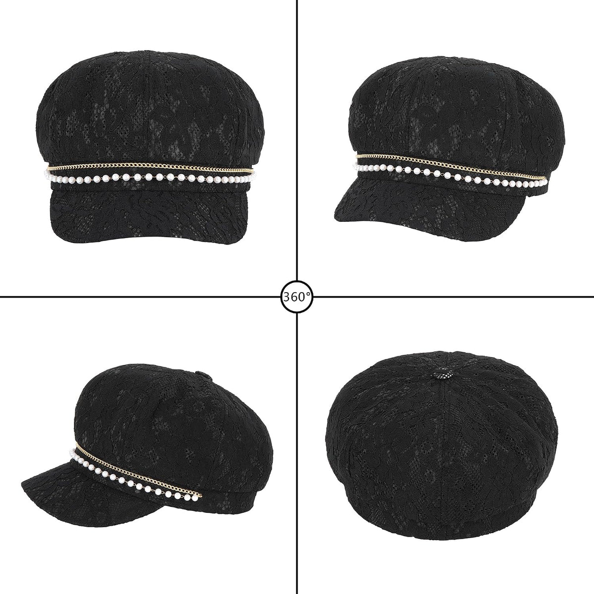 Mujer Cadena de Perlas Encaje Mezcla de Algodón Gorra Newsboy Viser...