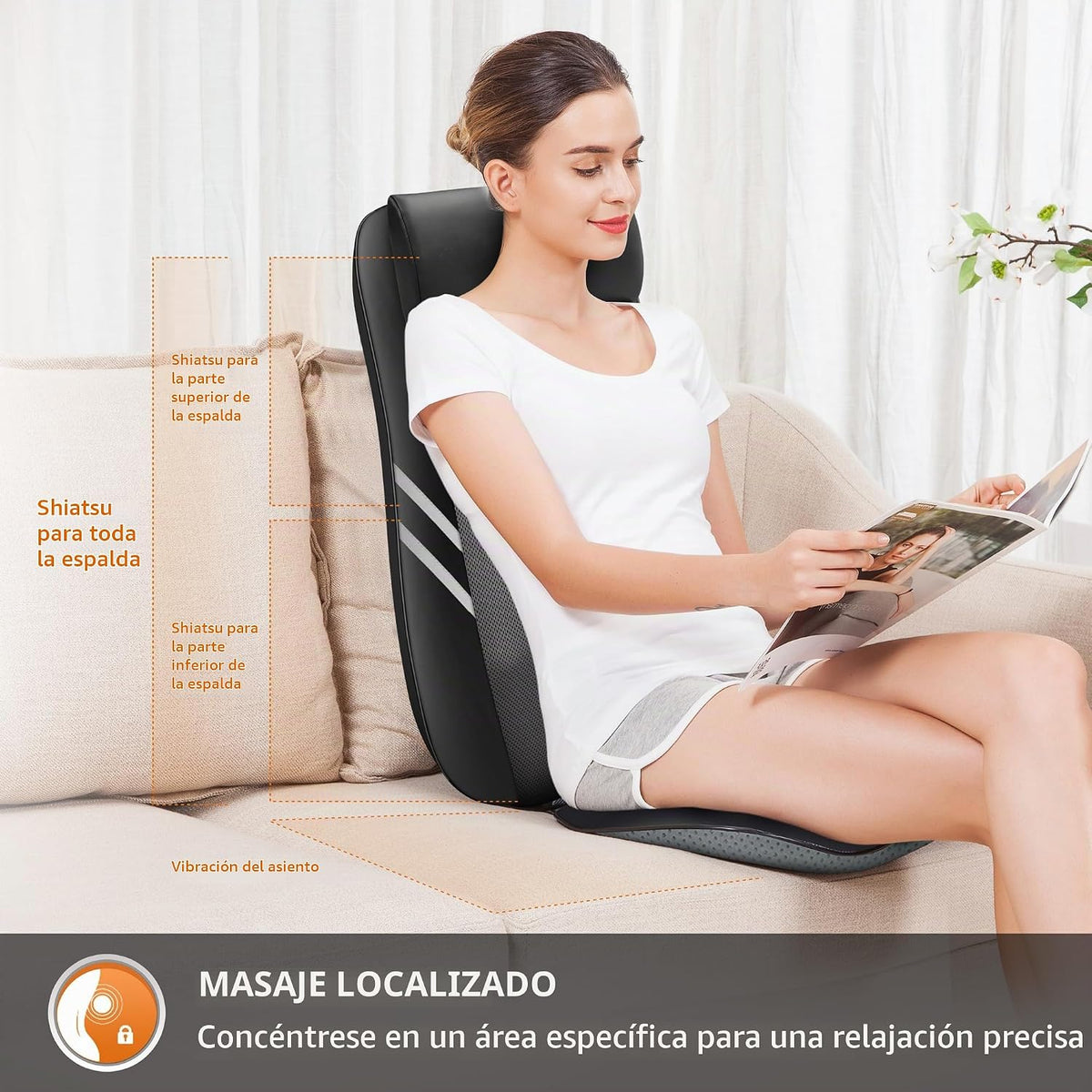 Snailax - Masajeador de espalda con calor, cojín de asiento de masa...