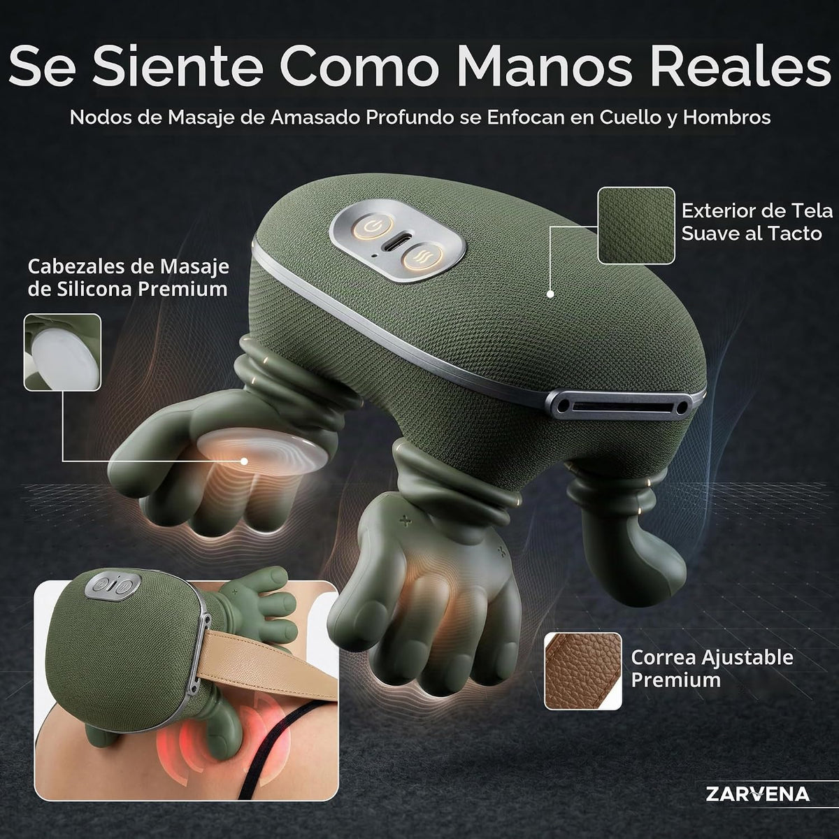 ZARVENA Masajeador de cuello con calor, amasamiento profundo para a...
