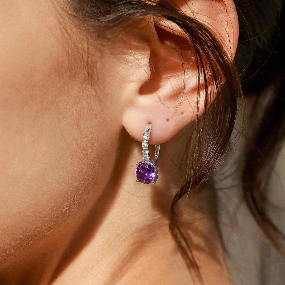 FANCIME Pendientes colgantes con piedra natal para mujer de plata d...
