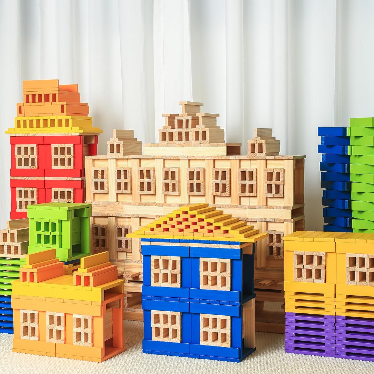 Juego de 300 tablones de construcción de madera natural prémium par...