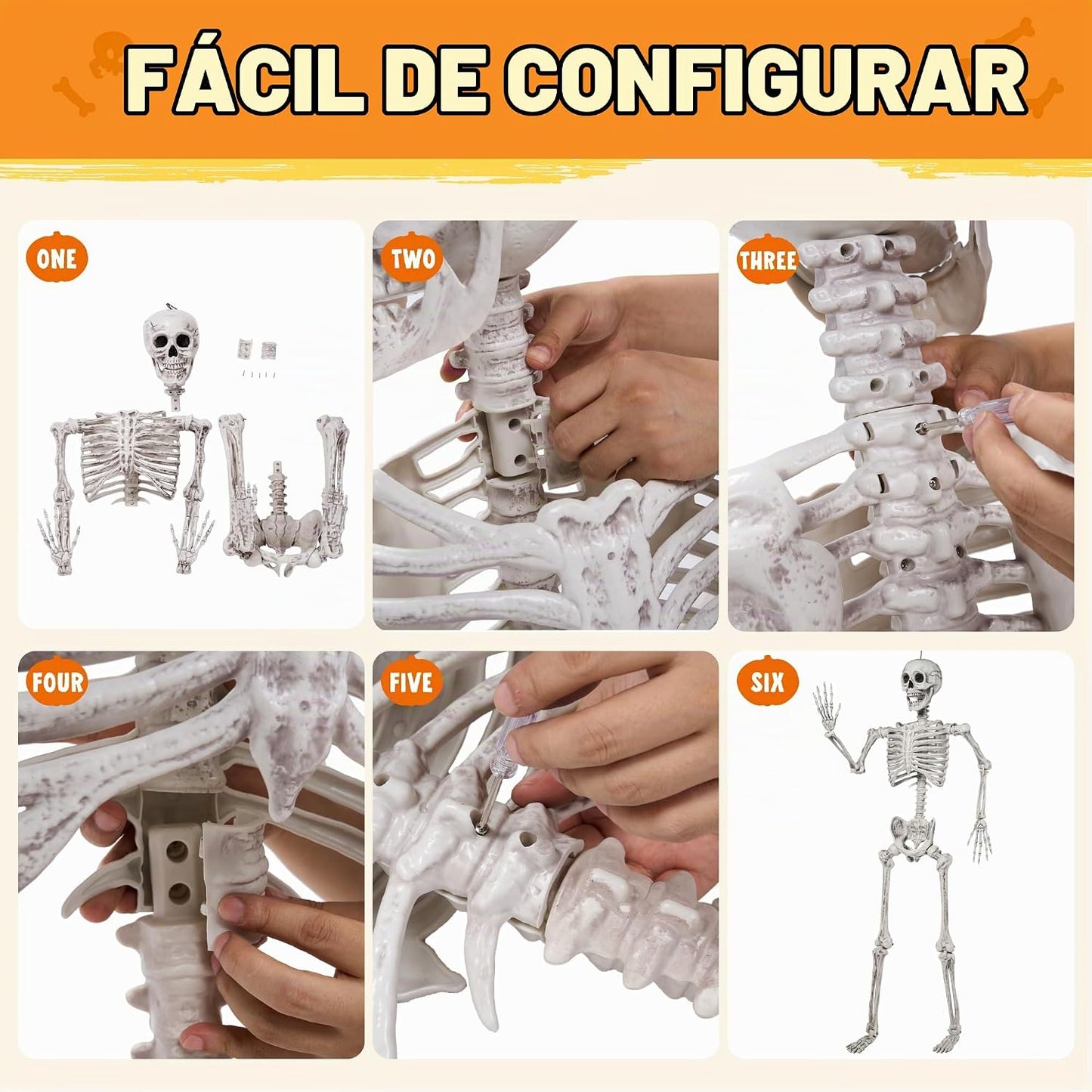 JOYIN - Esqueleto de Halloween de 1.7 m articulable, tamaño real, c...