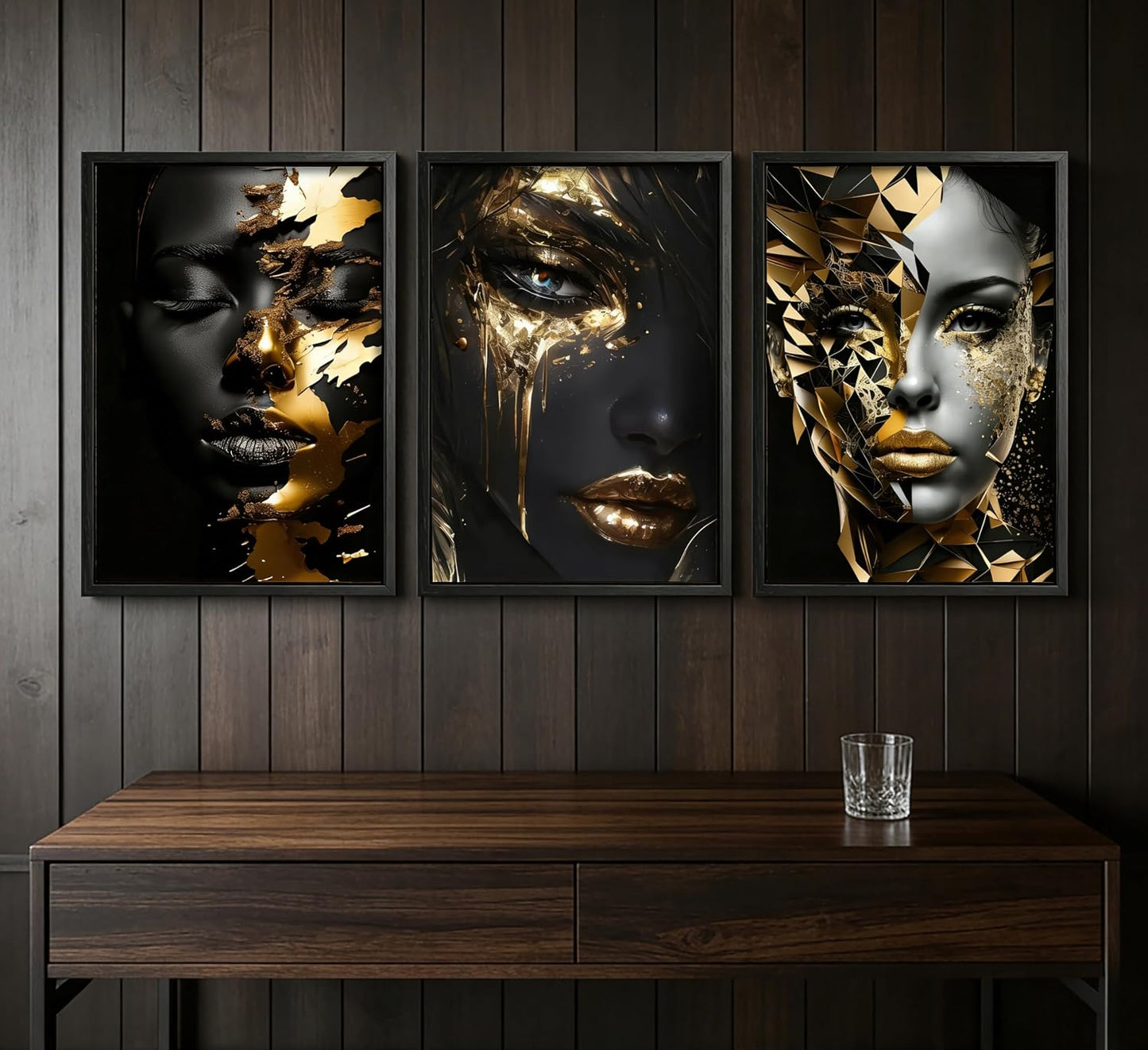 Lienzo abstracto enmarcado negro con cara de mujer negra, arte de p...