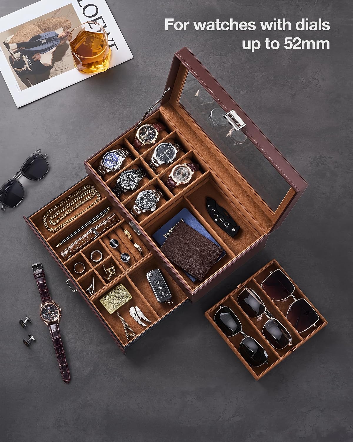 ProCase Caja de joyería para hombre, caja de reloj con cerradura de...