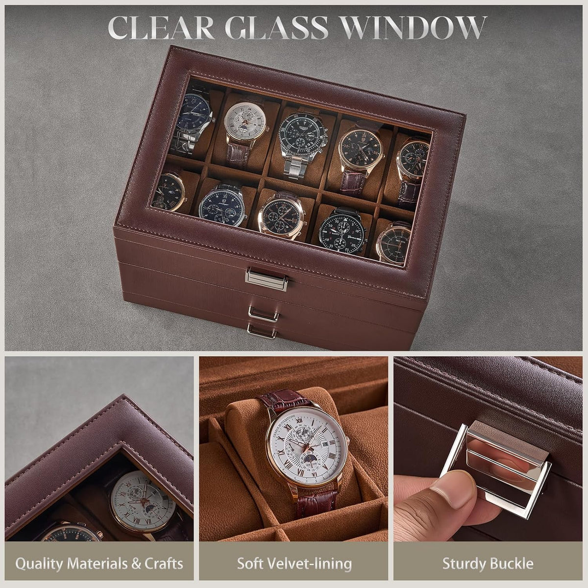 ProCase Caja de reloj con 20 ranuras para hombre, vitrina de reloj...