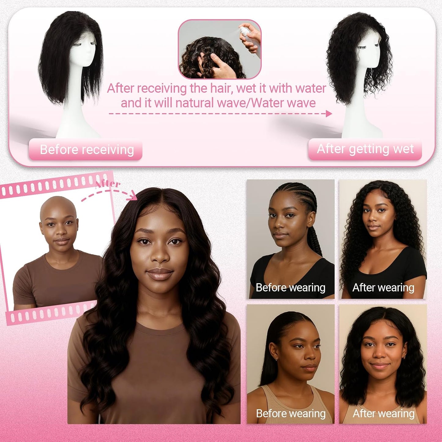 HappyNewHair Pelucas de cabello humano con encaje frontal transpare...