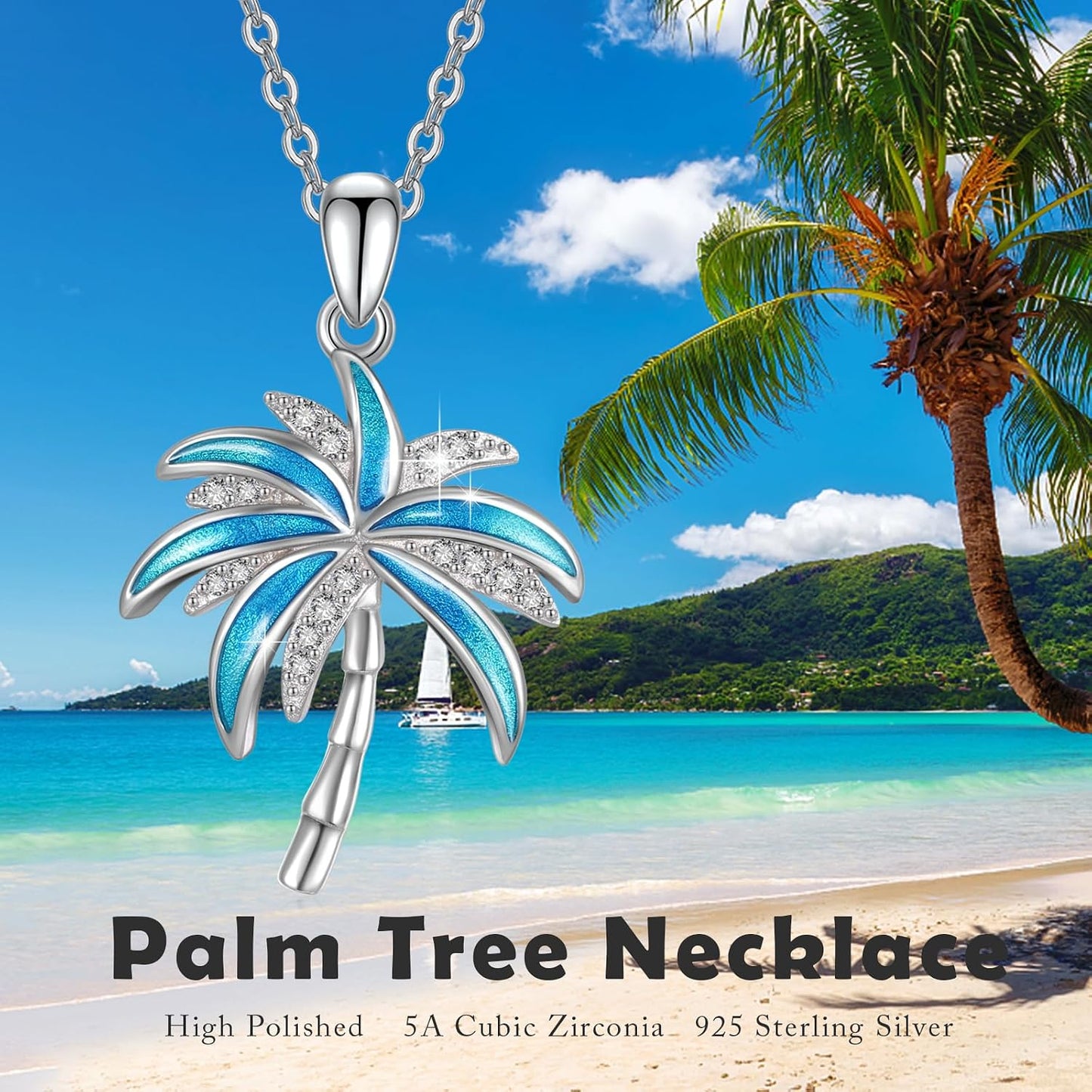 Collar de plata de ley S925 con diseño de árbol de coco para hombre...