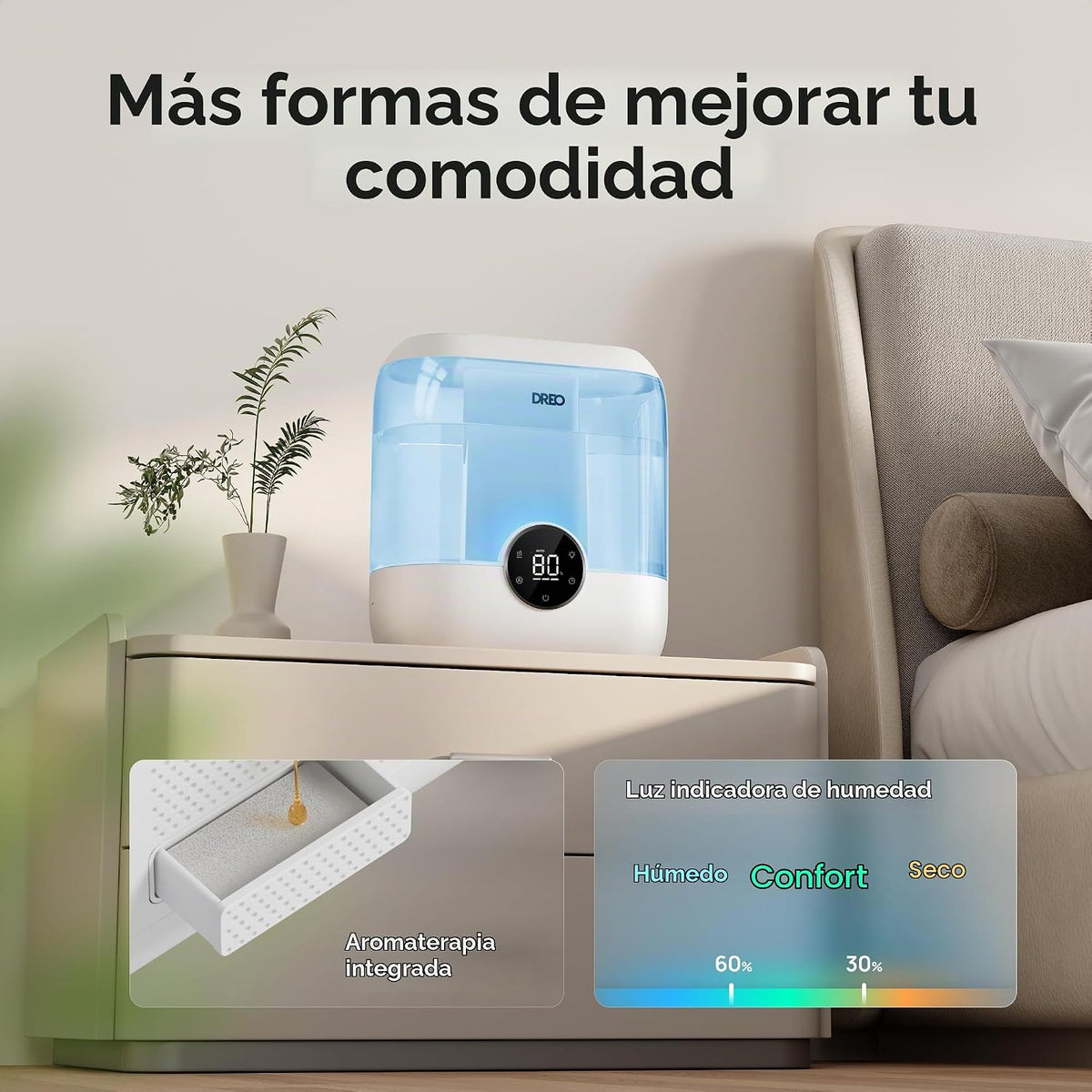 Dreo Humidificadores de llenado superior de 6 L para dormitorio, ti...