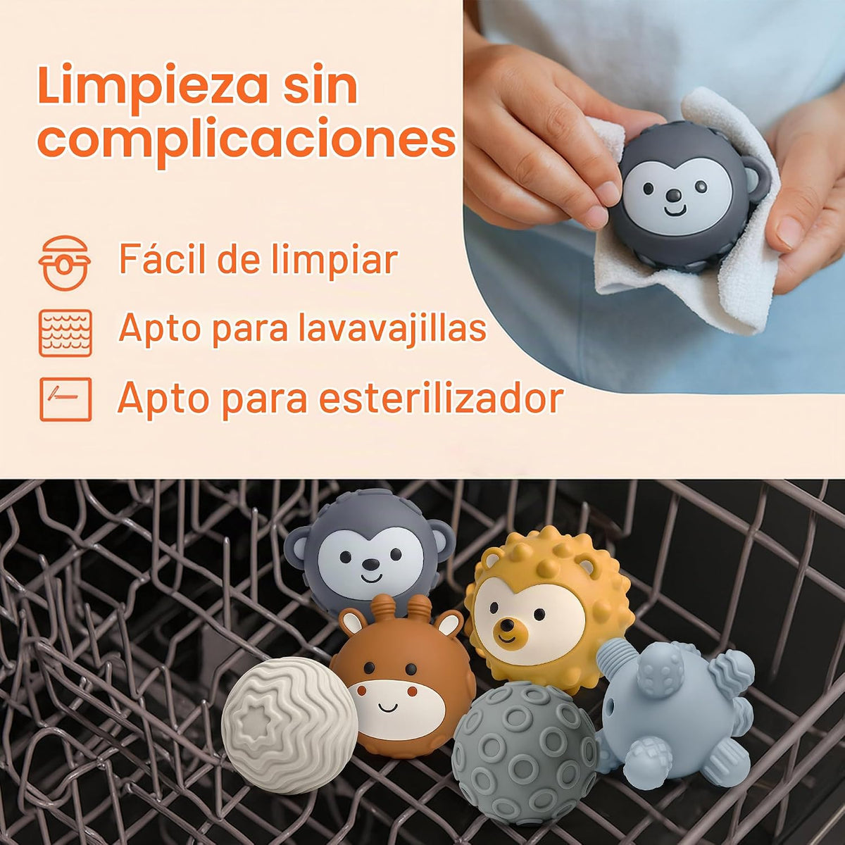 ROHSCE Paquete de 6 bolas sensoriales para bebé, bolas texturizadas...